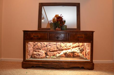 Complete Enclosure from Dresser Diy Bearded Dragon Enclosure, Lizard Cage, Bearded Dragon Terrarium Ideas, Bearded Dragon Diy, Diy Reptile, Bearded Dragon Enclosure, Bearded Dragon Terrarium, Bearded Dragon Cage, Snake Enclosure