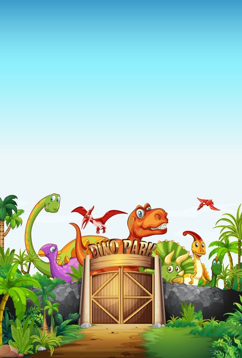 Cartoon summer dinosaur park poster vector background Dinasour Invitation Theme, Dinosaur Birthday Background, Dinosaur Tarpaulin Layout, Dinosaurs Background, Background Dino, Dino Background, Background Dinosaur, Birthday Tarpaulin Design, Unicorn Background