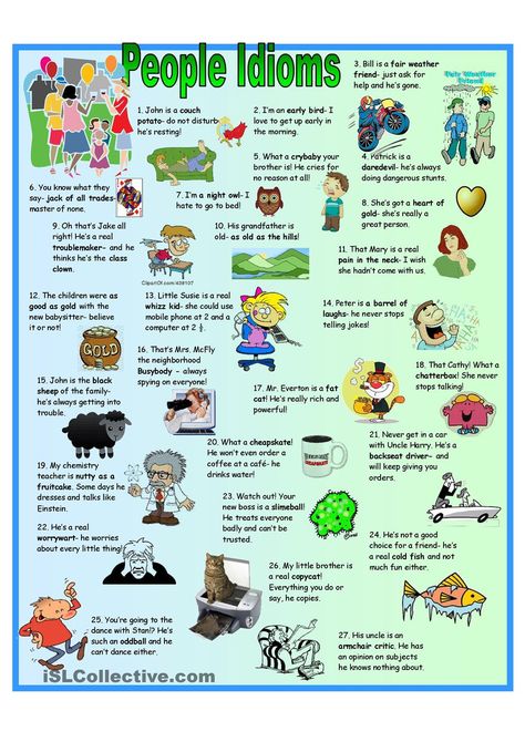 People idioms People Idioms, Idioms Worksheet, Idioms Posters, Idiomatic Expressions, Idioms And Phrases, Phrasal Verbs, English Vocab, English Language Teaching, English Idioms