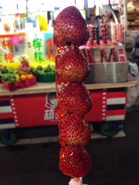 [I Ate] Candied strawberries on a stick On A Stick Food, Strawberries On A Stick, Fruit On A Stick, Candied Strawberries, Stick Food, Spirit Sticks, Fruit Sticks, Food On Sticks, On A Stick