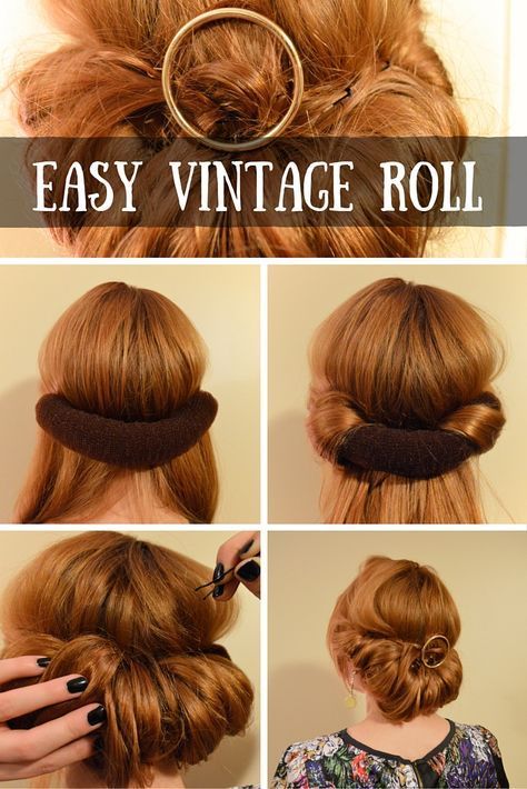 easy conair vintage roll | how to style your hair in this easy vintage roll | easy and feminine updo Vintage Updo Tutorial, Choppy Bob Hairstyles For Fine Hair, Hair Dye Brush, Vintage Updo, Vintage Hairstyle, Vintage Hairstyles Tutorial, Long Hair Trends, Beach Hairstyles For Long Hair, Cute Simple Hairstyles