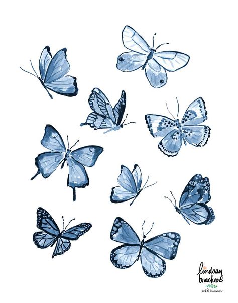 butterflies butterflies blue indigo cyanotype wings wall art decor print painting watercolor fairy fairies girls room nursery inspiration decoration navy white woodland natural lindsay brackeen etsy art licensing Art Inspiration Butterfly, Nature Butterfly, Butterfly On Flowers, Blue Butterfly Art, Blue Butterfly Drawing, Butterfly Painting With Flowers, Water Colour Butterfly, Blue Butterflies Aesthetic, Blue Butterfly Painting