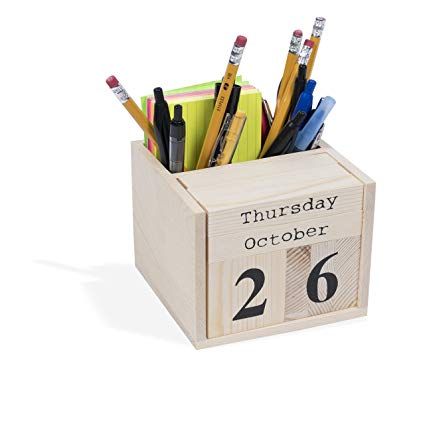 Office or Home Decorative Cube Desktop Block Calendar Pen Holder Unfinished Wood for DIY Projects Natural Desk Calendar Diy, Small Desk Calendar, Pencil Holders For Desk, Wood Calendar, Block Calendar, Wooden Calendar, Wooden Desk Organizer, Writing Essentials, Wood Pens