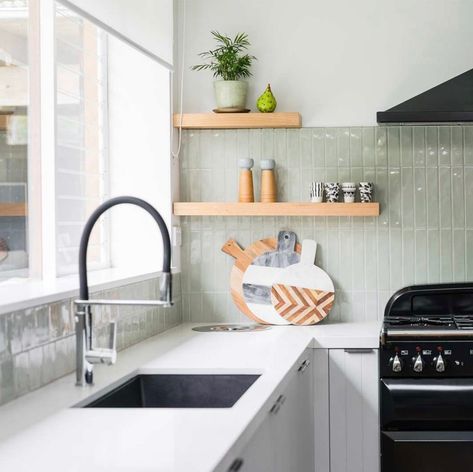 Shop this Instagram.self from @tilecloud Sage Green Tile, Green Subway Tile, Sage Kitchen, Green Backsplash, Tile Splashback, Sage Green Kitchen, Kitchen Splashback, Kitchen Wall Tiles, Kitchen Inspiration Design