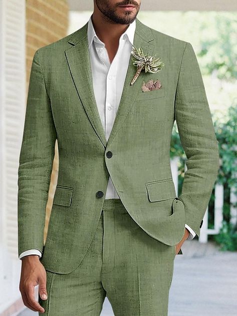 Green Sky Blue Men's Wedding Linen Suits Solid Colored 2 Piece Tailored Fit Single Breasted Two-buttons 2024 2024 - $97.99 Suit For Men Wedding, Linen Suits For Men, Beach Wedding Suits, Sky Blue Weddings, Prom For Guys, Formal Workwear, Prom Suits For Men, Groom Wedding Attire, Blue Suit Wedding