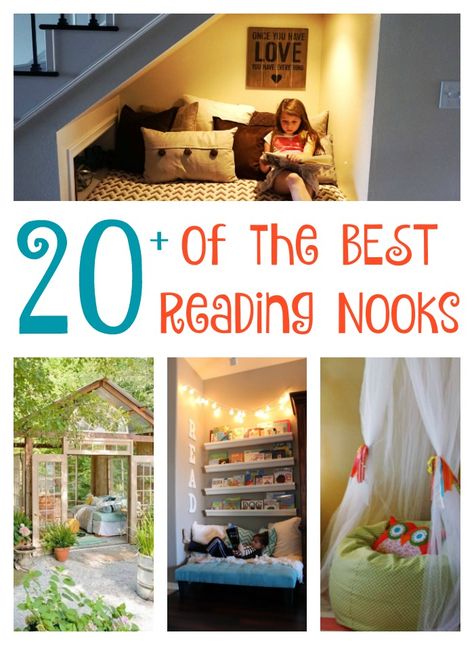 Reading Nook Ideas - over 20 of the BEST DIY Reading Nook Ideas for kids & adults including closets, under the stairs, outside, and tent ideas! Diy Reading Nook, Reading Tent, Closet Nook, Reading Nook Closet, Stair Nook, Reading Nook Ideas, Mommo Design, Reading Nook Kids, Nook Ideas