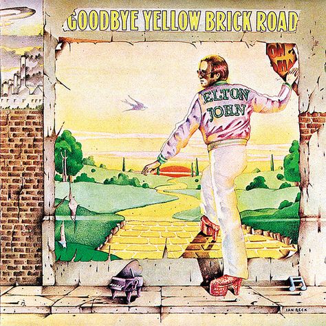 Elton John - Goodbye Yellow Brick Road Benny And The Jets, Elton John Songs, Greatest Album Covers, Bernie Taupin, Goodbye Yellow Brick Road, Cold Heart, Classic Album Covers, Bon Scott, Jackson Browne