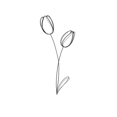 Line Art Drawings Tulips, Tulip Flower Drawing Simple, Tulip Tattoo Drawing, One Line Tulip Drawing, Linework Tulip Tattoo, Tulip Simple Tattoo, Tulips Line Drawing, Tulips Minimalist Tattoo, Small Tulip Drawing