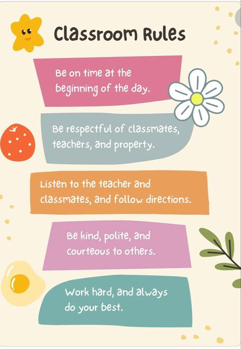 School Art Activities, Rules Poster, Classroom Rules Poster, Classroom Charts, Diy Classroom Decorations, Kindergarten Classroom Decor, English Teaching Resources, Elementary Learning, Preschool Classroom Decor