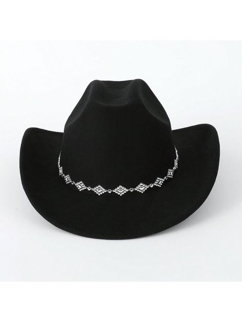 Black Casual,Cute,Elegant,Boho,Party Collar  Polyester   Embellished  Fall,Spring,Summer,Winter Women Accessories Cowboy Hats Women, Cowboy Hat Design, Black Cowboy Hat, Chapeau Cowboy, Western Cowboy Hats, Black Boho, Elegant Casual, Cowgirl Hats, Diamond Shaped