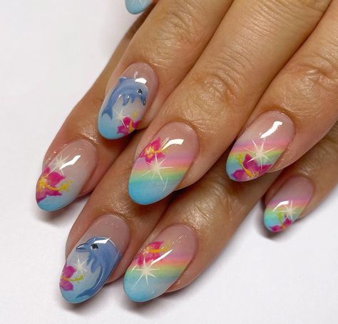 Colourful Nail, Frutiger Aero Nails, Flower Pizza, Gemstone Nails, No Ordinary Girl, Colorful Nail, Summery Nails, Her Nails, Really Cute Nails