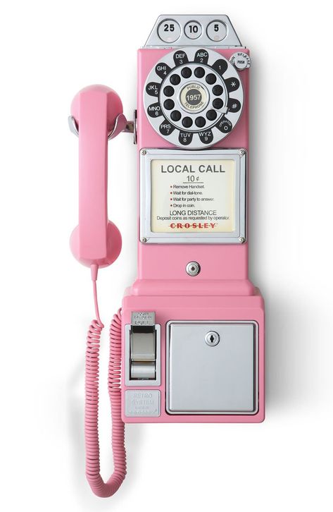 Crosley Radio 'Pay Phone' Wall Phone available at #Nordstrom Crosley Radio, Telephone Vintage, Wall Phone, Pink Phone, Vintage Phones, Casa Vintage, Pink Home Decor, Decor Guide, Telephones