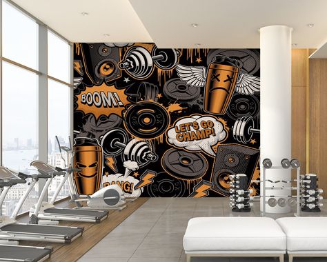 Gym Art Design, Gym Murals, Gym Design Interior, 3d Graffiti, Gym Wallpaper, Gym Interior, Gym Art, Gym Room, Gym Design