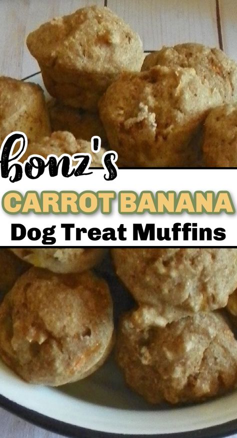 A delicious Carrot Banana Dog Muffin the treat for your four-legged family members. Moist, delicious, and will have your dogs begging for more. Banana Dog Treat Recipe, Dog Muffins, Dog Cookie Recipes, Foods Dogs Can Eat, Animal Treats, Pet Treats Recipes, Banana Treats, Easy Dog Treat Recipes, Dog Cupcakes