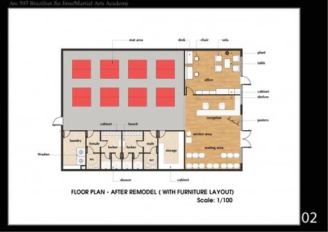 Image from project: Brazilian Jiu Jitsu/Martial Arts Academy, by Qarch Team Jiu Jitsu Gym, Reception Poster, School Floor Plan, Martial Arts Gym, Martial Arts School, Reception Area, Gym Flooring, Art Academy, Brazilian Jiu Jitsu