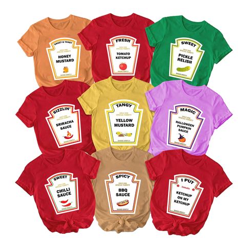 PRICES MAY VARY. Condiment T-shirts, Ketchup Mustard Mayonnaise Relish Ranch Halloween Costume Matching Shirt - Click on the "Personalize" button to select YOUR OPTIONAL T-SHIRT. teacher halloween costume This Condiment Shirt for Halloween is for everyone celebrating Halloween. A nice Halloween top gift for men and women. Are you having fun on Halloween? Wear this Halloween clothes outfit at work or anywhere you like! teacher halloween costumes for women CARE INSTRUCTIONS: Machine wash in desire Halloween Costume Matching, Mustard Relish, Teacher Halloween Costumes, Pumpkin Sauce, Minimal Dress, Halloween Clothes, Halloween Top, Valentines Day Couple, Teachers Halloween