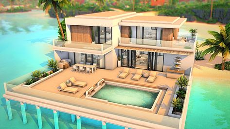 Sims 4 Houses Beach Floor Plans, Sims4 Beach House, Beach House Sims 4 Floor Plans, Sims 4 Beach Villa, Sims Dollhouse, Beach Modern House, Sims 4 Beach House Floor Plans, The Sims 4 Sulani Houses, Sims 4 Sulani Mansion