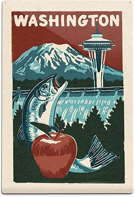 Lantern Press Washington State, Woodblock (12x18 Aluminum Art, Indoor Outdoor Metal Sign Decor) Wood Postcard, Large Framed Prints, Stock Art, Puzzle Board, Art Ink, Woodblock Print, Washington State, Hanging Art, Trending Decor