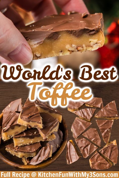 Pie, English Toffee Bars, Chewy Toffee Recipe, English Toffee Candy Recipe, Best Toffee Recipe, Homemade Toffee Candy, Toffee Bark Recipes, Toffee Recipe Easy, English Toffee Recipe