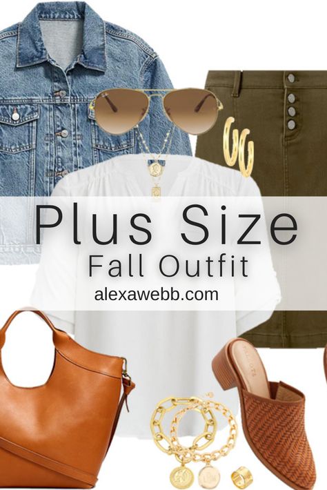 Big Stomach Outfits, Plus Size Fall Outfits Casual, Green Denim Skirt, Casual Plus Size Outfits, Alexa Webb, Women's Plus Size Jeans, Plus Size Fashionista, Plus Size Looks, Jean Jacket Outfits