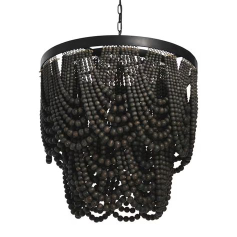 Black Beaded Chandelier, Chandelier Wood, Bead Chandelier, Wood Bead Chandelier, Contrasting Textures, Tiered Chandelier, Circular Frame, Bedroom Foyer, 3 Light Chandelier