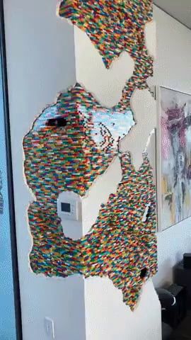 In-Wall Lego Art with Hidden Rooms Playroom Bathroom, Art Falling, Lego Wall Art, Lego Wall, Lego Creative, Lego Room, Hidden Rooms, Lego Storage, Lego House