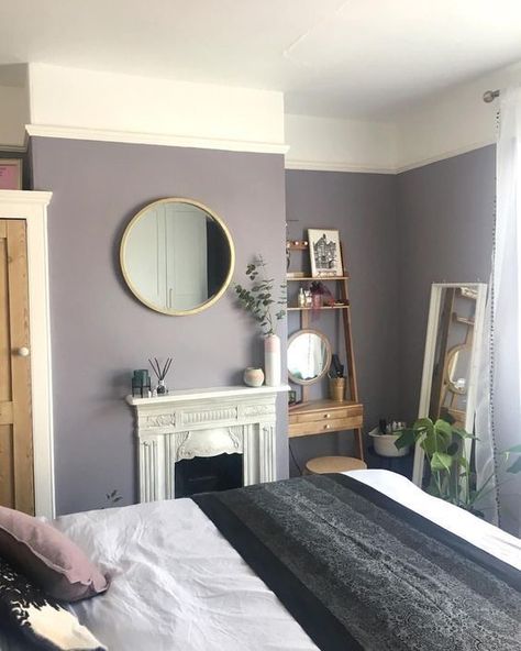 Bedrooms Purple, Victorian Terrace Bedroom, Lilac Bedroom Decor, Laura Ashley Mirror, Terrace Bedroom, Lilac Bedroom, Bedroom Teal, Dusky Purple, Home Library Decor