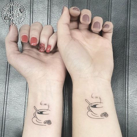 Accounting Tattoo Ideas, Waitress Tattoo Ideas, Matching Coffee Tattoos, Coffee Lover Tattoo, Coffee Tattoo Ideas, Coffee Cup Tattoo, Tattoo Cafe, Tattoo Over Scar, Wife Tattoo