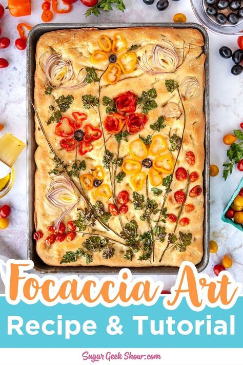 Focaccia Bread Art, Easy Focaccia Recipe, Foccacia Bread, Focaccia Bread Recipe, Nourishing Food, Focaccia Recipe, Bread Art, Focaccia Bread, Snacks Für Party