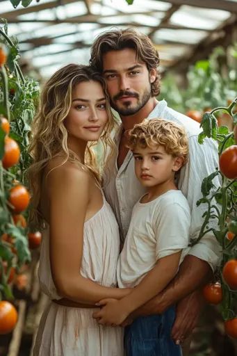 ↑↑↑ Larger size on website 🔸 A family of three poses in a greenhouse surrounded by tomato plants. The father, with a beard, wears 3 Member Family Pictures, Photo Poses Family Of Four, Posing Family Of Three, Family Of Four Portraits, Poses For A Family Of Three, 3 Person Family Photoshoot Poses, Family Of Three Fall Photoshoot, Family Of 3 Photo Ideas Christmas, Family Photos Garden