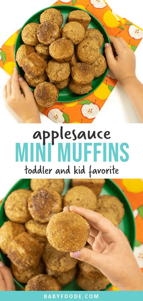 These muffins are perfectly wholesome and delicious muffins for toddler and kids! Made with white whole wheat flour, applesauce and a big spoonful of cinnamon for the ultimate muffin your little one will devour. Mini Muffins For Toddlers, Cinnamon Applesauce Muffins, Muffins For Toddlers, Kid Muffins, Mini Muffin Recipe, Toddler Muffins, Baby Muffins, Delicious Muffins, Applesauce Muffins