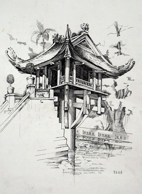 Japanese House Art, Japanese Architecture Drawings, Japanese Pagoda, Gcse Art Sketchbook, Building Sketch, Japan Architecture, Japanese Drawings, House Sketch, Architecture Concept Drawings