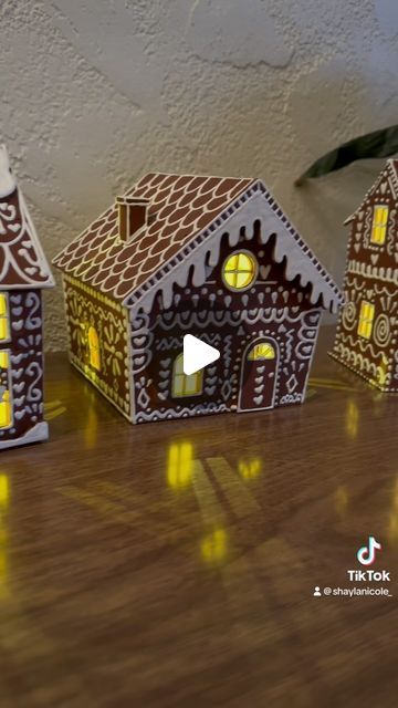 Shayla Caso on Instagram: "DIY Pottery Barn gingerbread houses using Michaels wooden houses! #DIY #Christmas #craft" Michaels Christmas Houses, Michaels Gingerbread House, Michaels Christmas Village, Michaels Christmas Crafts, Diy Pottery Barn Gingerbread House, Pottery Barn Gingerbread House, Wood Gingerbread House Diy, Diy Wooden Gingerbread House, Wooden Gingerbread House Diy