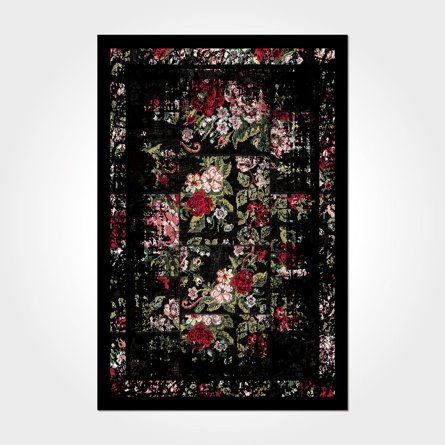 Goth Rug Bedroom, Black Floral Rugs, Pink And Black Rug, Dark Moody Area Rug, Dark Moody Rug, Dark Floral Rug, Moody Area Rug, Soft Goth Home Decor, Black Rug Living Room Decor