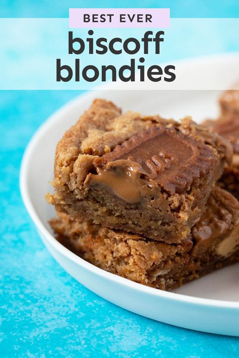 Cookie Butter Blondies, Biscoff Blondies, Biscoff Cookie Recipe, Lotus Cookies, Biscoff Recipes, Bar Desserts, Biscoff Cookie Butter, Baking Stuff, White Choc