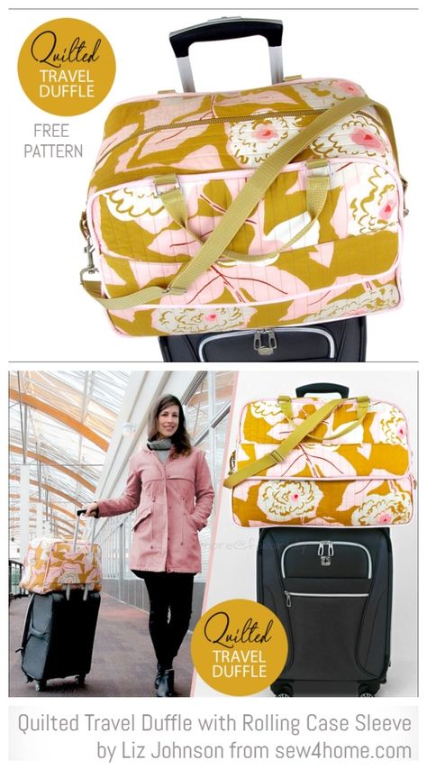 DIY Quilted Travel Duffle Bag Free Sewing Patterns Travel Bag Diy Free Pattern, Free Travel Bag Pattern, Quilted Travel Bag Free Pattern, Diy Weekender Bag Pattern, Sewing Weekender Bag, Travel Bag Tutorial, Carry On Bag Pattern, Travel Bag Patterns To Sew Free, Handbag Patterns Free Sewing Projects