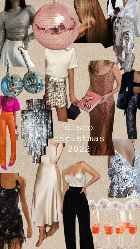 disco christmas party🪩 #vintageaesthetic #outfits #outfitinspo #moodboardinspo #moody #discoballaesthetic Disco Bar Outfit, Disco Pop Outfit, Retro Christmas Party Outfit, Christmas Themed Party Outfits, Disco Christmas Party Outfit, Christmas Theme Outfit Parties, Retro Christmas Party Theme, Disco Holiday Party, Christmas Disco Party