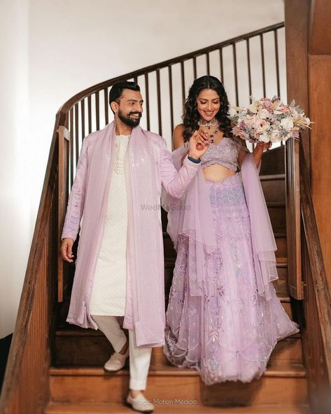 Photo from Amala Paul and Jagat Desai Wedding Indian Couple Outfits Matching, Engagement Outfit Ideas Indian, Couple Dress Matching Indian, Bride And Groom Indian Wedding Outfit, Engagement Outfits Indian, Couple Dress Matching, Couples Outfits Matching, Indian Engagement Outfit, Groom Indian Wedding Outfits