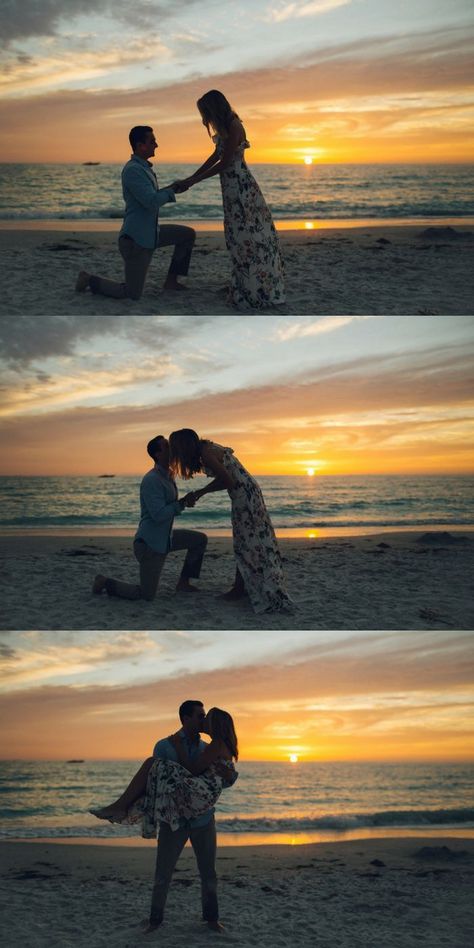 Currently swooning over this incredible beach proposal at sunset! The photos are absolutely stunning. Marry Me Beach Proposal Night, Proposal Ideas Beach Sunsets, Propose Ideas, Proposal Pics, Beach Proposals, Sunset Proposal, Cute Proposal Ideas, Proposal Photoshoot, Proposal Pictures