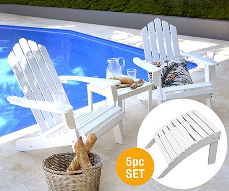 5 Piece Set 2 Adirondack Chairs + 2 Footstools + Table Hamptons Style Home, Porch Accessories, Notice Boards, Pin Boards, Outdoor Doors, French Home, Rattan Armchair, Outdoor Paint, French Home Decor