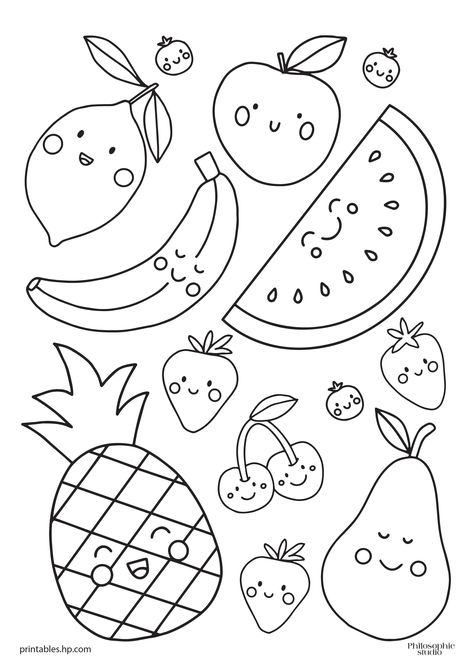 undefined Snack Coloring Pages, Fruits Colouring Pages For Kids, Fruits Coloring Pages For Kids, Fruits Worksheets For Kids, Coloring Pages Fruits, Kawaii Coloring Pages Free Printable, Fruit Worksheet, Colouring Worksheets For Kids, Colouring Pages Easy