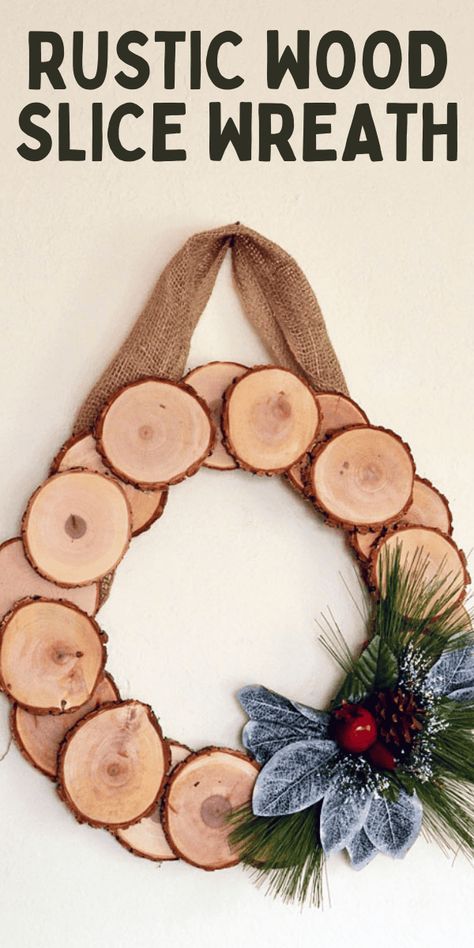 With wood slices showing up in crafts everywhere, I thought it would be awesome to make a wreath with them! Small Wood Slice Crafts, Winter Wood Crafts, Wooden Wreath, Wood Cookies, Hedgehog House, Christmas Sales, Wood Wreath, Wood Slice Crafts, Wooden Wreaths