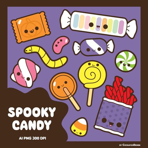 Halloween Candy Drawing, Halloween Candy Art, Sweets Clipart, Candy Witch, Candy Drawing, Candy Clipart, Kawaii Candy, Trick Or Treat Candy, Halloween Resources