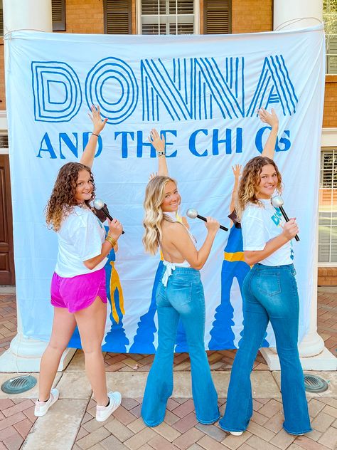 Mamma Mia work week theme! Mama Mia Sorority Theme, Mamma Mia Sorority Theme, Mamma Mia Bid Day Theme, Formal Recruitment Themes, Mamma Mia Sorority, Mamma Mia Homecoming, Spirit Week Themes Sorority, Mamma Mia Big Little Theme, Mama Mia Bid Day