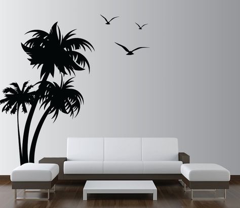 I'm heading off to Hawaii next week for a much-needed vacation (brag much, Emily?), but I definitely know what it's like to be stuck at home all summer. This year, bring the vacation to you with some tropical home decor. There are a lot of things you Beach Wall Decals, Bird Nursery, Tree Decals, Simple Wall Decor, Tree Nursery, Tree Wall Decal, Nursery Wall Decals, Coconut Tree, Wall Decor Ideas