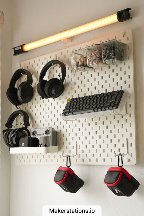 WFH Essentials Designer Home Office, Studio In Casa, Ikea Pegboard, Mens Bedroom Decor, Home Studio Setup, Teen Boy Room, Aesthetic Desk, My Needs, Desk Inspiration