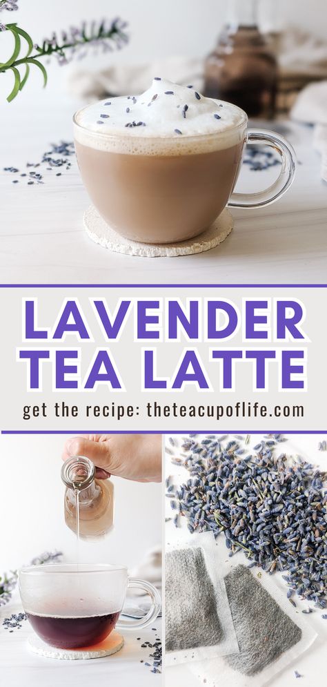 Lavender tea latte is an aromatic drink that combines the boldness of black tea with lavender syrup and creamy milk froth. This caffeinated latte is wonderful to enjoy when you need a soothing and uplifting start to the day. Top the latte with a sprinkle of dried lavender flowers for an extra touch of elegance. Lavender Drink, Hot Tea Recipes, Tea Latte Recipe, Milk Tea Recipes, Tea Drink Recipes, Lavender Recipes, Culinary Lavender, Lavender Syrup, Drink Recipes Nonalcoholic