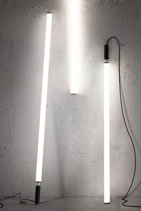 decorative pendant lights Led Tube Lighting Ideas, Vertical Lighting, Neon Tube Lights, Tube Lighting, Bar Pendant Lights, Light Tube, Tube Lamp, Minimal Lighting, Led Tube Light