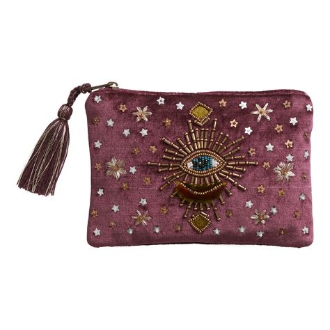 Wine Red Velvet Evil Eye Celestial Beaded Jewelry Pouch - World Market Cool Bags, Mazzy Star, Formal Pants, Embroidery Bags, Beautiful Ladies, Beaded Bags, World Market, Womens Purses, Red And Gold