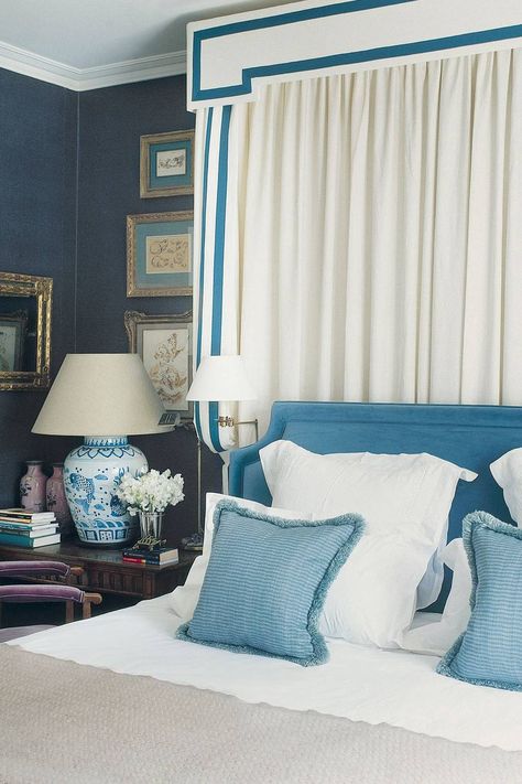 Decorating advice from Paolo Moschino | Decorating tips | House & Garden Chinoiserie Bedroom, Blue And White Decor, Bed Canopy, Traditional Bedroom, Blue Bedroom, House Garden, White Bedroom, White Decor